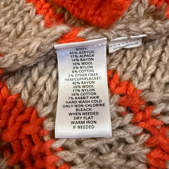 LOFT Chevron Knit Poncho - Orange, and Gray - Picture 5 of 7